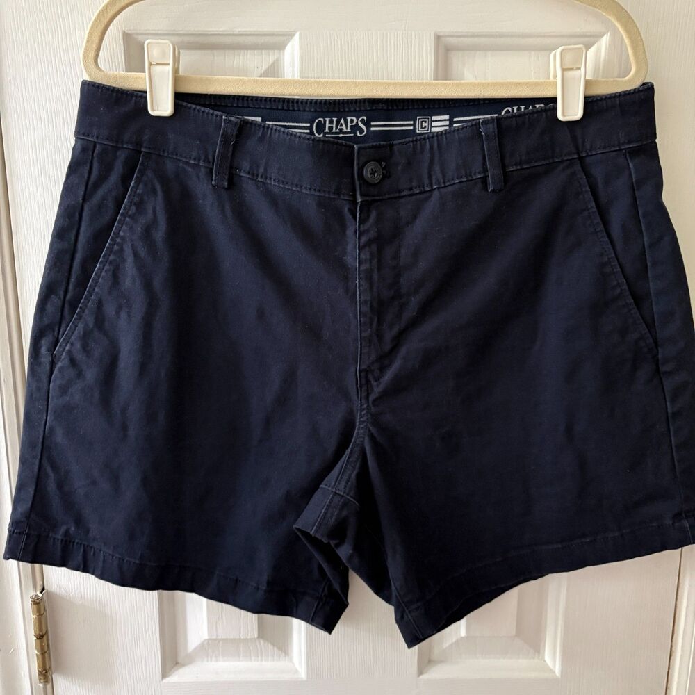Chaps Men's 7" Shorts Flat Front Chino Preppy Navy Blue SZ 36 Stretch Twill